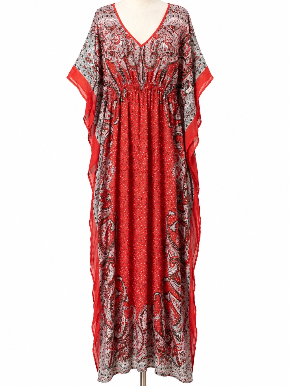 Speed Control Boho Red Paisley Maxi Flowing Kaftan Resort Beach Dress Size 3X